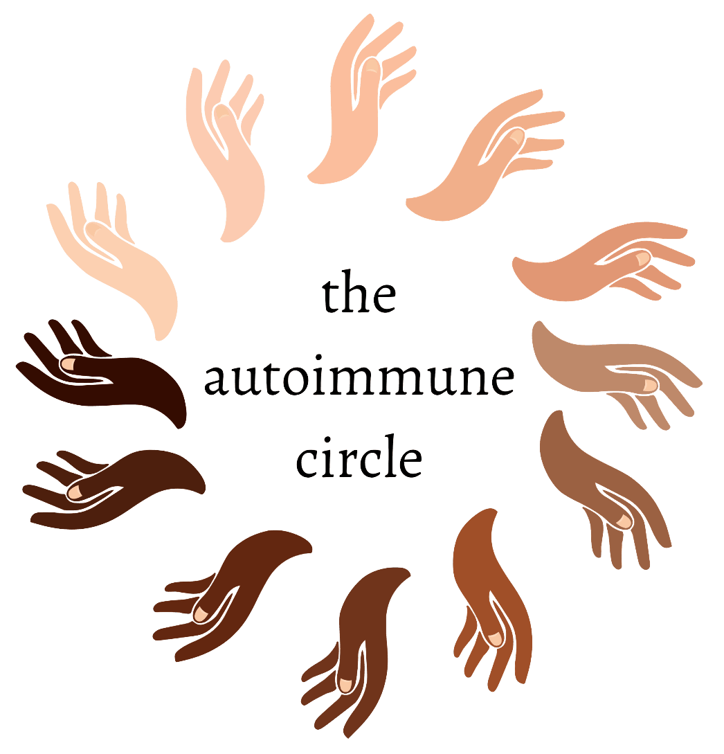 Autoimmune support group: The Autoimmune Circle logo.Hands of many skin tones forming a circle to represent support and community.